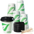 thumbnail image 1 of [250 Pack] 10 oz Compostable Paper Cups with Black Dome Lids and Wooden Stirrers - Biodegradable Disposable White Paper Coffee Cups PLA Lined - Eco-friendly Hot and Cold Drinking Cups, 1 of 7