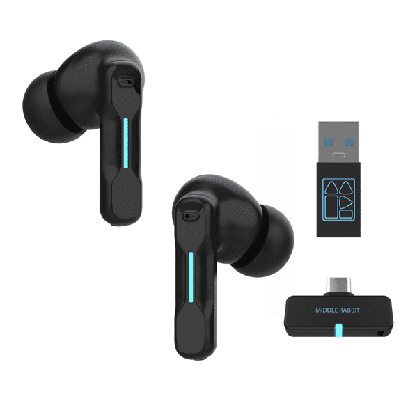 Middle Rabbit SW4 Wireless Gaming Earbuds for PC PS4 PS5 Switch Mobile - 2.4G Dongle & Bluetooth - 30ms Low Latency - Headphones with Built-in Microphone - 4 Mics PC Earbuds - PS4 PS5 Headset