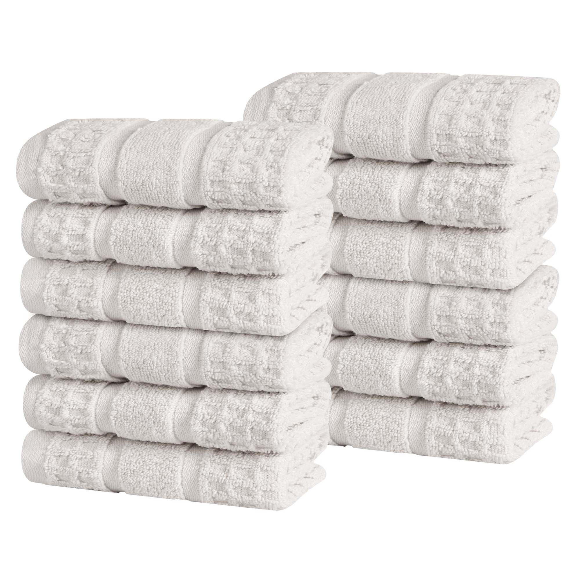 Superior Zero Twist 12-Piece Cotton Face Towel Set, Waffle Border Ultra Doft Quick Dry Towels, Stone