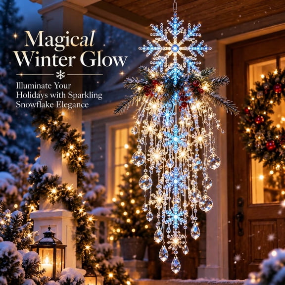 Crystal Cascade Christmas Light, Hanging LED Snowflake Icicle Lights, Lighted Window Decoration for Living Room, Porch, Entryway and Holiday Display