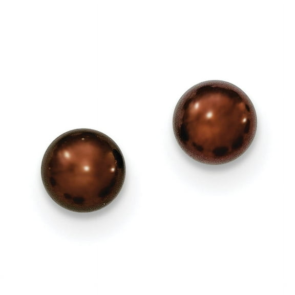 Primal Silver Sterling Silver Rhodium-plated 6-7mm Brown Freshwater Cultured Button Pearl Stud Earrings