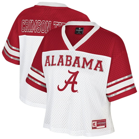 Women's Colosseum White Alabama Crimson Tide Treasure Cropped Football Jersey