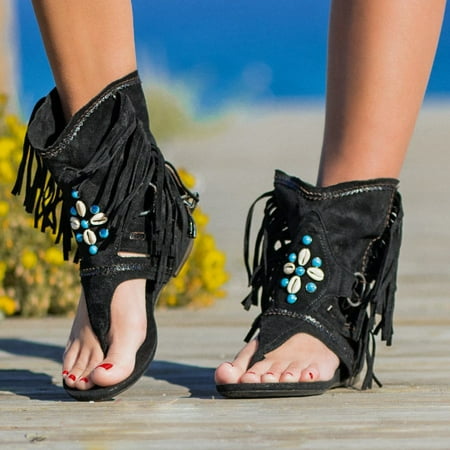 

Pejock Summer Sandals Savings Clearance 2023! Women s Retro Flat Sandals Beach Dressy Flip Flops Women Retro Bohemian Tassel Sandals Roman Beach Boots Sandals