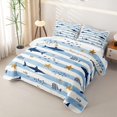 thumbnail image 3 of Manfei Nautical Shark Animal Twin Quilt Set, Simple Striped Line Twin Coverlet Set, Blue White, 2pcs, 1 Bedspread and 1 Pillowcase, 3 of 7