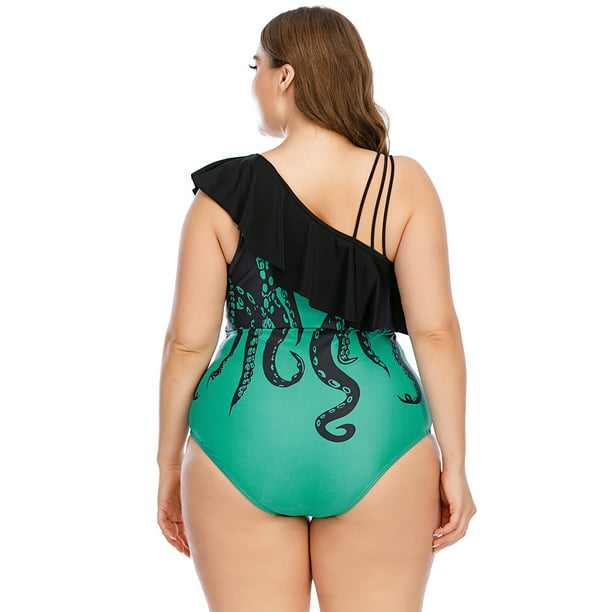 WREESH Women Plus Size One Shoulder Swimsuit Ruffle Bikini Beachwear  Swimwear 