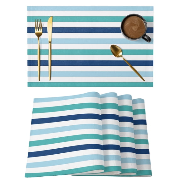 Blue Turquoise Navy Striped Placemats Set of 12, Modern Minimalist Abstract Lines Non-Slip Place Mats Washable Table Mats for Kitchen Dining Table Decorations Indoor/Outdoor