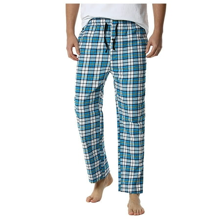 

Mens Pajamas Set Pajama Pants Cotton Plaid Pants Lightweight Mid-Waist Sleep Lounge Pant With Big Pockets