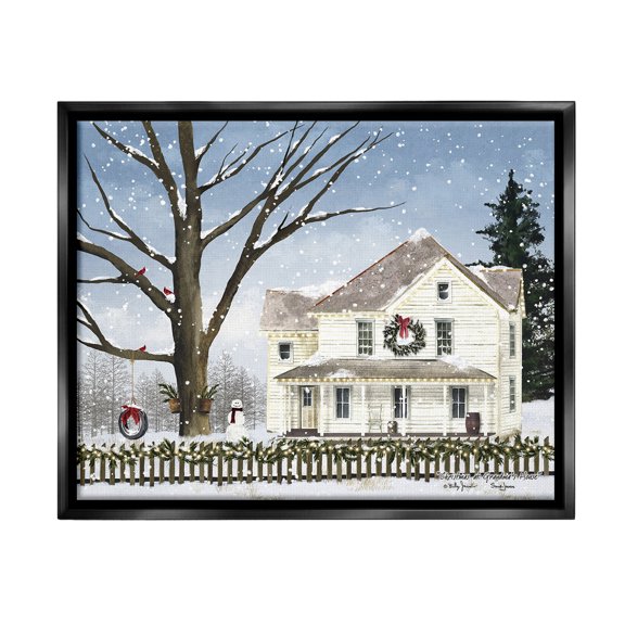 Stupell Industries Charming Winter Neighborhood Landscape Painting Black Floater Framed Canvas Art Print Wall Art, 31 x 25