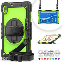 Dteck Lenovo Tab M10 HD (2nd Gen) 10.1 Inch 2020 Case TB-X306F/TB-X306X 10.1" Case with Built-in Screen Protector, Shockproof Rotatable Kickstand Cover Hand Strap and Shoulder Strap,Black Green