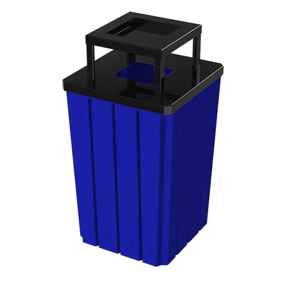 Sturdy Essentials 32 Gallon Square Slated 100% Recycled Plastic Heavy Duty Outdoor Trash Can with Ashtray Top Lid - Blue
