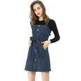 thumbnail image 1 of Vestido de peto Allegra K Mujer con tirantes ajustables mezclilla general una línea Azul oscuro L, 1 of 6