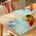 thumbnail image 4 of Teal Beach Coastal Placemats Set of 8 Summer Nautical Coral Shell Botanical Place Mats Indoor Wipeable Table Mats Washable Cloth Dining Table Placemats for Kitchen Holiday Party Home Decor 13x19 Inch, 4 of 9