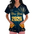 thumbnail image 5 of Garbnen Happy New Year Print Women Scrub Tops Plus Size Stretch V Neck Short Sleeve Women's Shirt Xmas Valentine's Day Holiday Prints Nurse Working Uniforms, 5 of 6