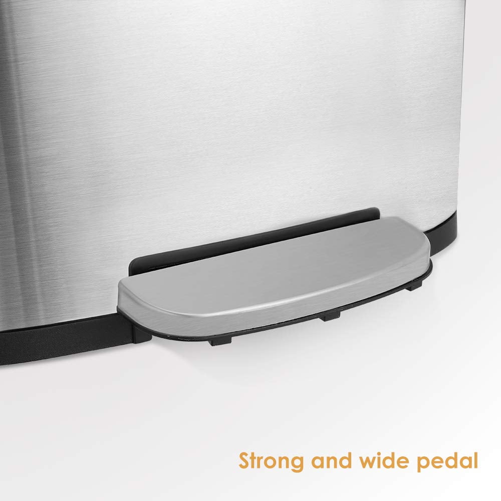 LAZY BUDDY Kitchen Trash Can with Lid, 13.2 gal Stainless Steel Garbage Can with Inner Bucket for Home Office Bathroom