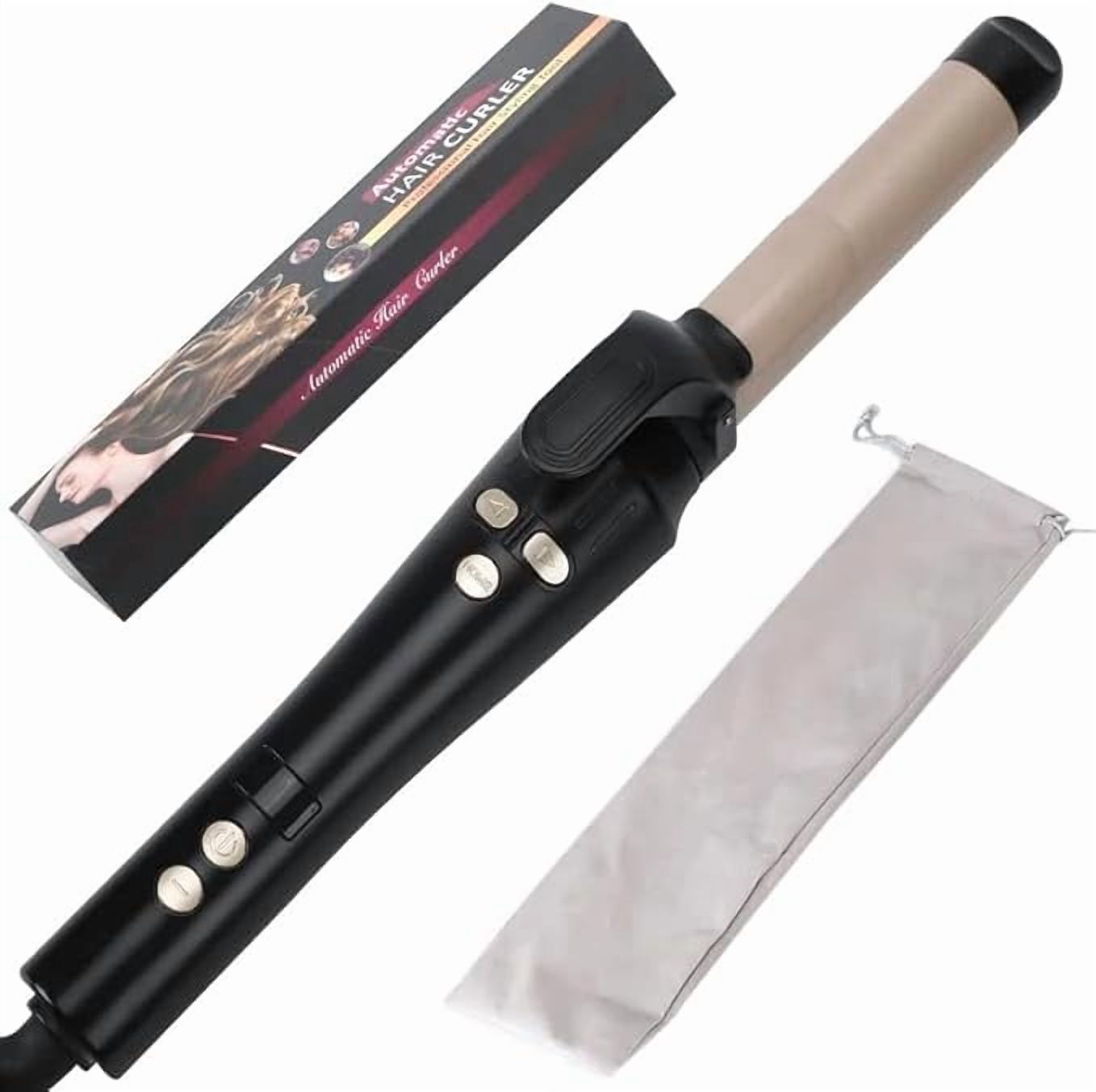LCD Ceramic Curling Wand - 1 Inch Auto Rotating Titanium Barrel, 4 Adjustable Temps, Fast Heat-Up, Dual Voltage & Anti-Scald