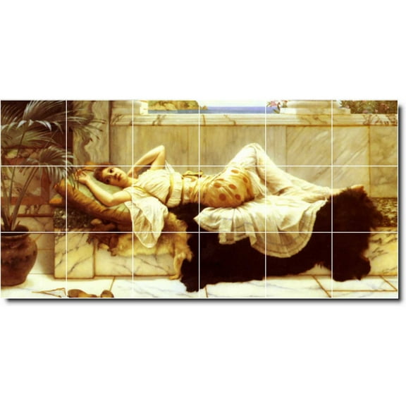 Ceramic Tile Mural-John Godward Women Painting 149. 25.5" w x 12.75" h using (18) 4.25 x 4.25 ceramic tiles