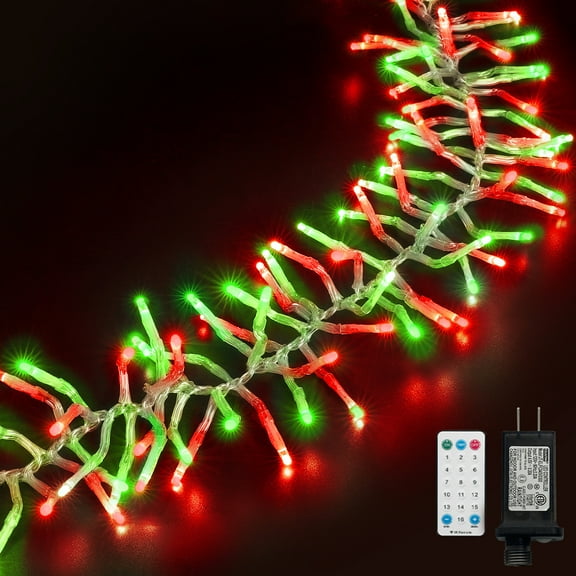 Christmas Mini Tree Lights Outdoor Cluster Light, 1000 LED Firecrackers String, 16 Modes Timer Remote Waterproof Plug in Twinkle Fairy Lights for Garland Window Party（Red and Green）