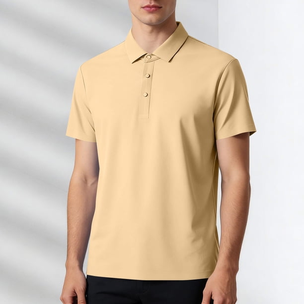Blusa y camisa de manga corta con cuello vuelto para hombre, color liso, informal, holgada, a la moda, de seda helada, sin costuras, transpirable, elástica, con botones, de cedro, blusa de manga corta