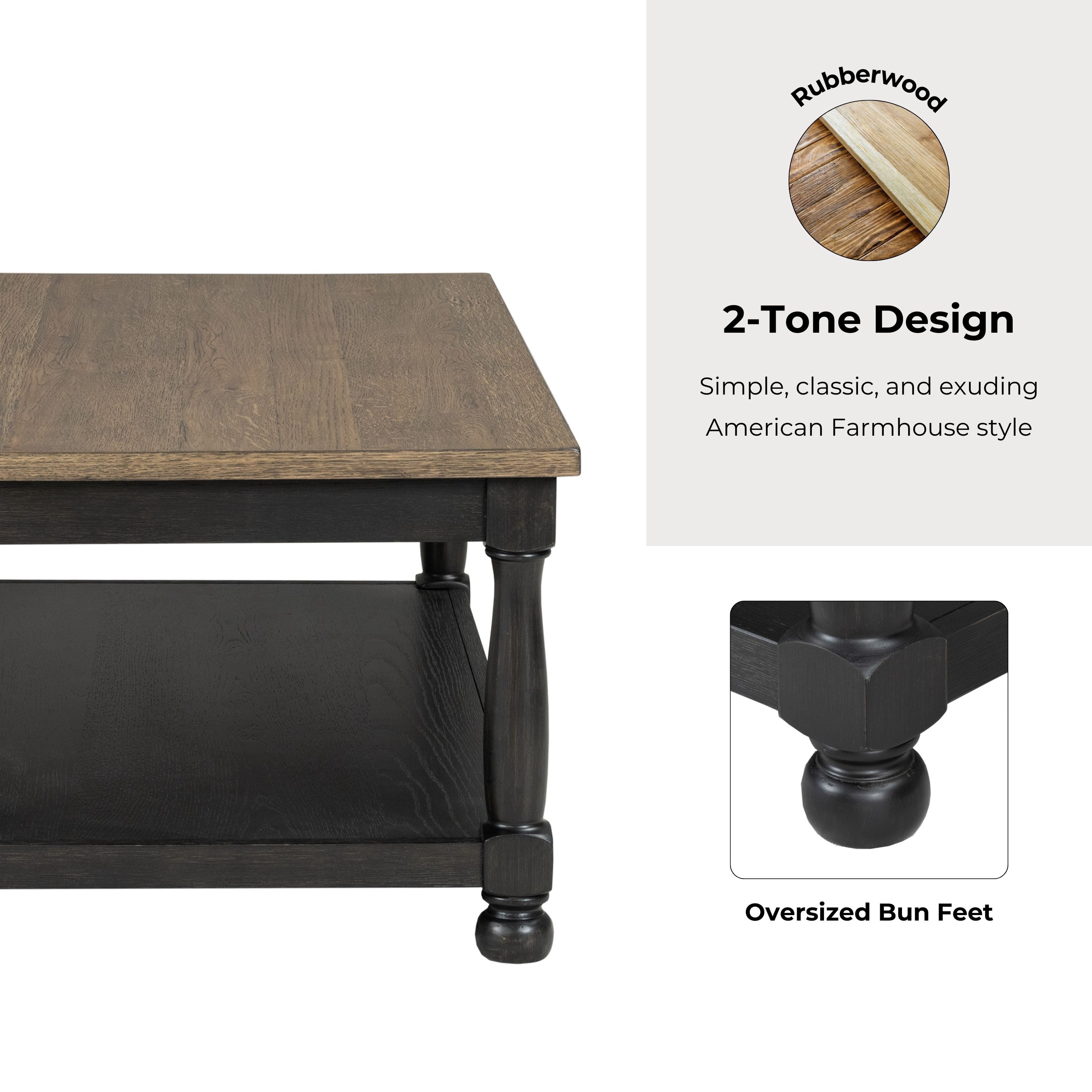 Furniture of America Millers Modern Solid Wood Coffee Table with Open Shelf, Weathered Black