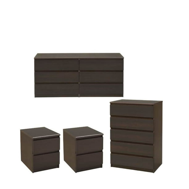 4 Pc Bedroom Set With Double Dresser Chest And 2 Nightstands In