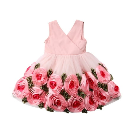 

Binpure Baby Girls Flower Dress Toddler Kids Princess Sleeveless Wedding Dress
