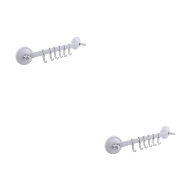 Monstrate Colgador de pared Vacío 6 Ganchos Estante Ventosa colgante ajustable Toalla Ventosa Tipo de bloqueo Traceless para el hogar Blanco Blanco 2piezas