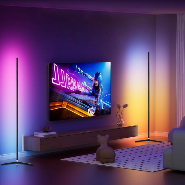 2 Pcs Lampe sur Pied d'Angle RVB, Lampe sur Pied DEL RVB de 64,5 Pouces à Changement de Couleur pour Salon avec Application et Télécommande Barre Lumineuse Moderne avec Synchronisation Musicale et 16 Millions de Co