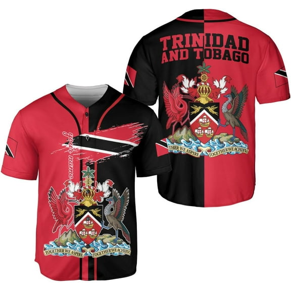 Personalized Trinidad & Tobago Baseball Jersey, Trinidad and Tobago Proud Flag Shirt Coat of Arms Gift Men Women (S)