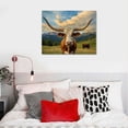 thumbnail image 5 of Texas Animal Canvas Wall Art Highland Cattle with Long Horns Picture Longhorn in Sunset Farm Painting for Home Decor Modern Living Room Decorations 4, 5 of 6