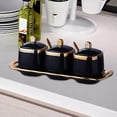 thumbnail image 3 of GUOOL 3 Pieces Porcelain Sugar Bowl Condiment Pot for Serving Housewarming Gift Black, 3 of 7