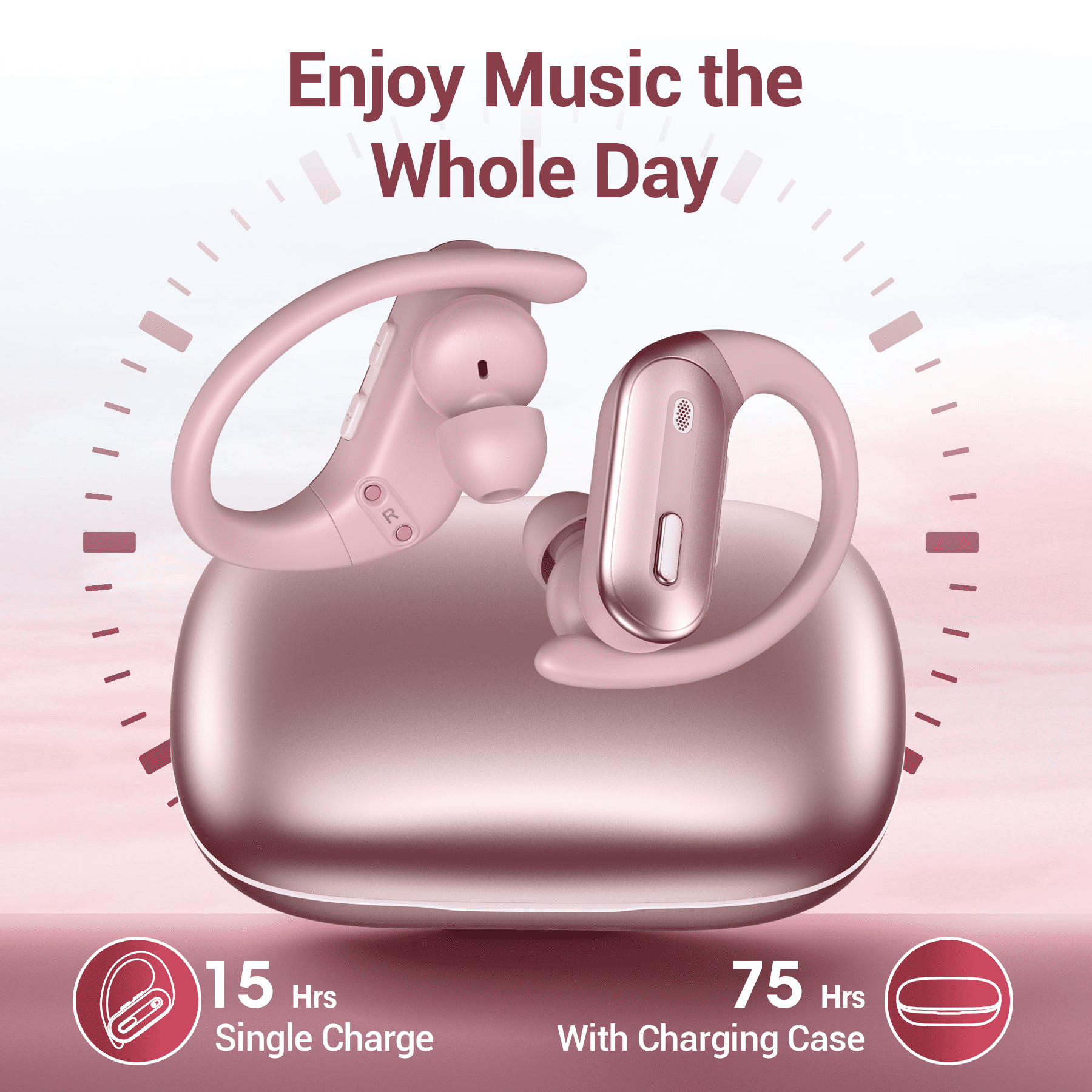 Hybrid Active Noise Cancelling Wireless Ear Buds, 75Hrs Bluetooth 5.3 Headphones IP7 Waterproof for Sport, Running Wireless Earphones with ENC, Deep Bass Over Ear bud with Earhooks for Android, iOS