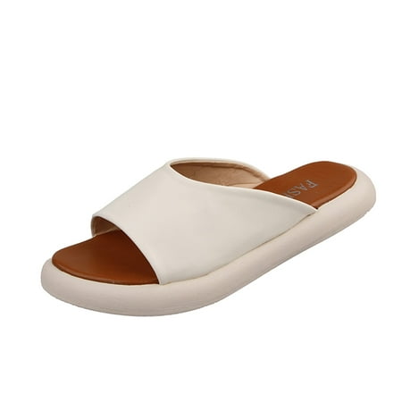 

Pgeraug womens slippers Fashion Spring And Summer Women Slippers Flat Thick Bottom Comfortable Solid Color Indoor And Outdoor mens slippers Beige 37