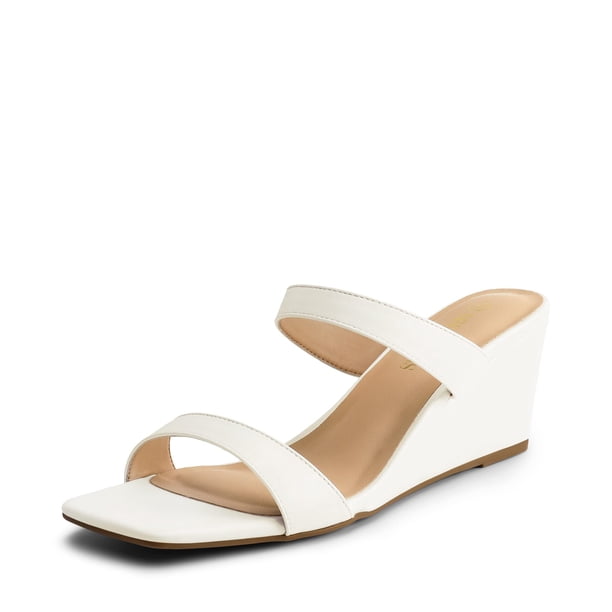Sandalias de Cuña para Mujer DREAM PAIRS con Punta Cuadrada Blanca