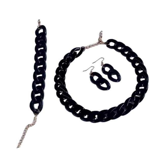 Conjunto de collar pulsera y pendientes Yinane joyería de cadena gruesa cierre de langosta negro