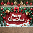 thumbnail image 3 of Red Background Christmas Banner Pine Garland Gold Bells Snowman Design Holiday Decoration for Christmas Party Indoor Decoration Winter Celebration, 3 of 9