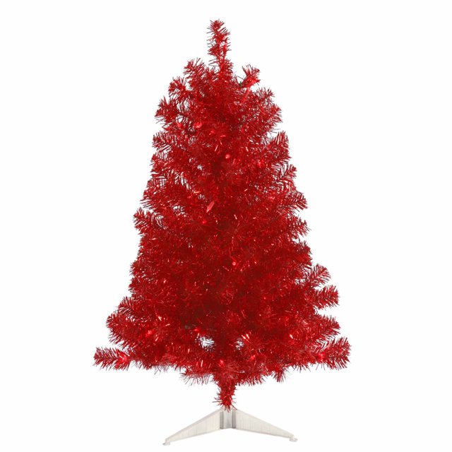 3' Pre-Lit Red Tinsel Artificial Christmas Tree - Red Dura-Lit Lights