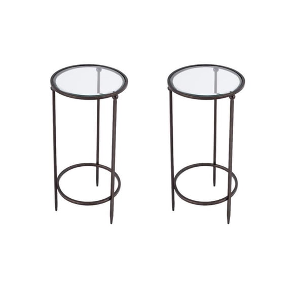 Pemberly Row Set of 2 Round Glass and Metal Side Tables in Black