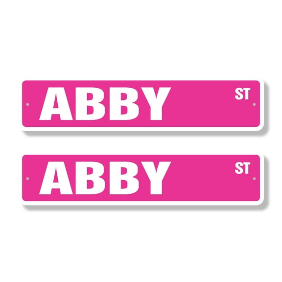 ABBY Classic Street Sign (2 Pack) Childrens Name Room Sign Road Sign | 4" X 18" Plastic Address Sign