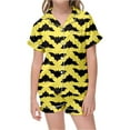 thumbnail image 4 of FYDUU Girls Pajama Set 2 Piece Halloween Pajama Set Cute Pumpkin Bat Print Short Sleeve Shorts Striped Sleepwear Kids Loungewear Outfit Nightwear 10-11 Years, 4 of 4