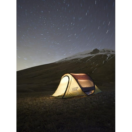Italy, Umbria, Perugia District, Monti Sibillini Np, Norcia, Tent under the Star, Startrail with Po Print Wall Art By Francesco