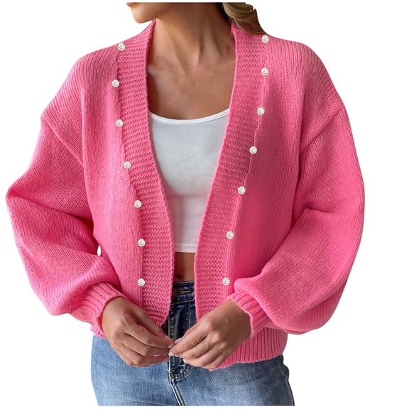 Busydd Cardigan Sweaters for Women Lightweight Solid Color Open Front Knit Cardigan Jackets Trendy V Neck Fall Cardigans for Women Casual Long Sleeve Cropped Cardigan Sweater Blouses Tops