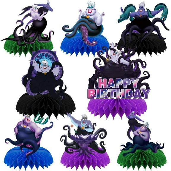 8 Pieces Ursula Honeycomb Centerpiece for Table Decorations Shiny Topper Villain Birthday Party Supplies