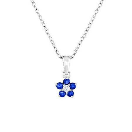 September Birthstone Girl Flower Pendant Necklace in Sterling Silver with Simulated Birthstone CZ for Girls, 16