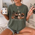thumbnail image 4 of All Booked for Halloween Shirt, Ghost Cat Witch Books Comfort Colors Unisex Graphic Tee - Moss, S, 4 of 4