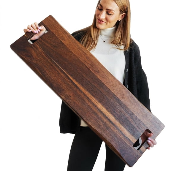 Babilonia Extra Large Charcuterie Board with Handles, 36 x 12 inch Premium Acacia Wood Tray, Reversible Long Wooden Serving Platters