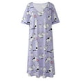 thumbnail image 5 of EFINNY Women's Plus Size Short Sleeves Nightgowns Fashion Print Nightshirt Pullover Soft Nightdress Loungewear, 5 of 8