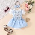 thumbnail image 2 of Hessimy Newborn Baby Girl Clothes Bow Embroidery Romper Sleeveless Knit Romper Jumpsuit Sweater Bodysuit One-Piece Outfit(Light Blue, 2 of 9
