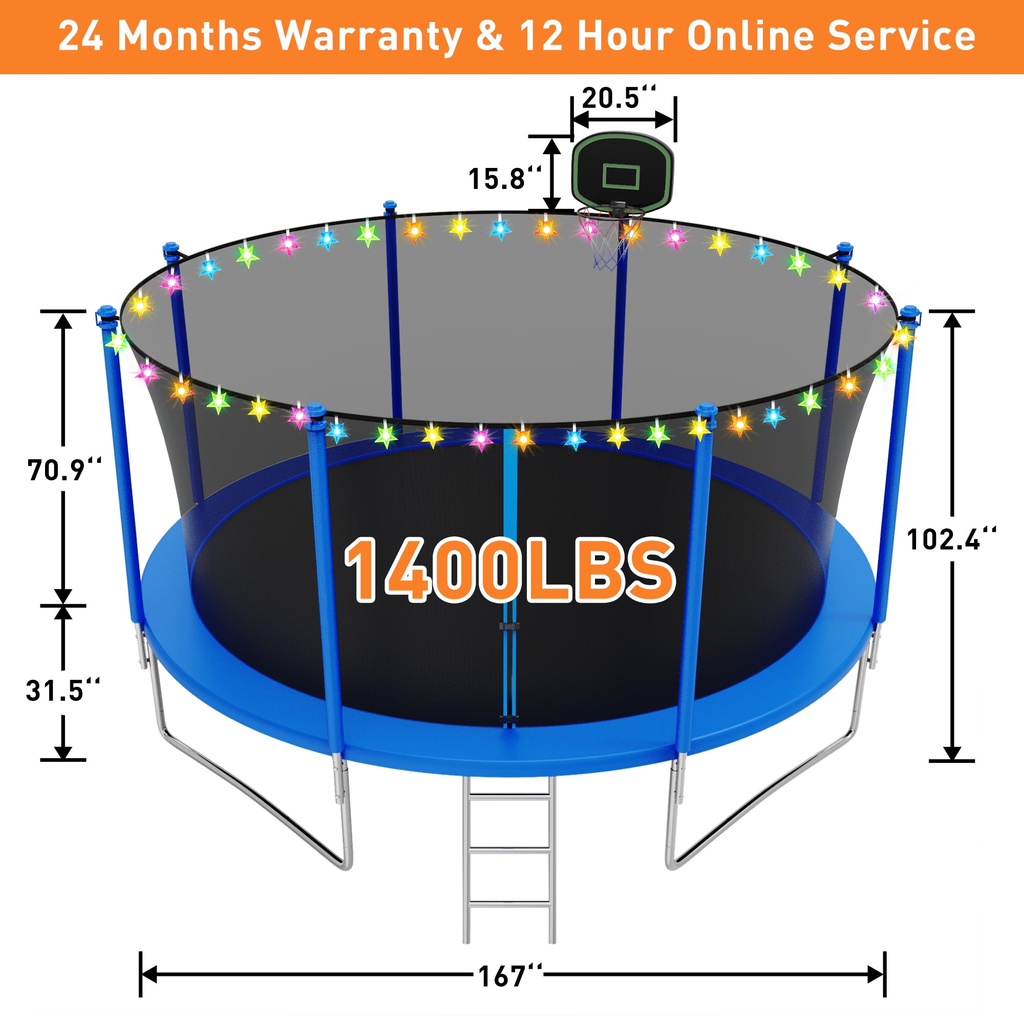 CITYLE Trampoline 14FT Trampoline with Enclosure and Basketball Hoop, 1400lbs Outdoor Trampoline for Adults and Kids with Lights for Christmas, Heavy Duty Backyard Trampoline Last Long