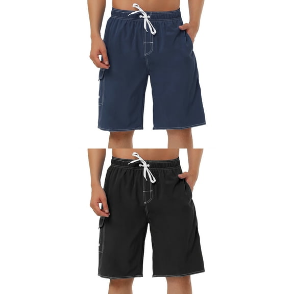 NOMADIC NOOK Men's Solid Color Drawstring Waist Swimming Beach Board Shorts 2 Pack