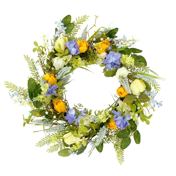 24" Artificial Daisy Floral Spring Door Wreath, Multicolor